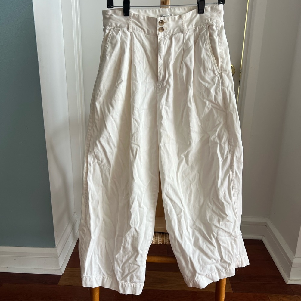Madewell White Wide-Leg Pleated Pants